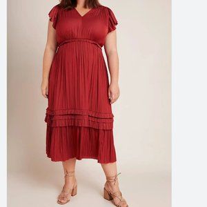 Anthropologie Current Air Sereia Pleated Midi Dress, Size 1X Plus, Rose